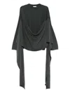 Jean Paul Gaultier Draped-neckline Long-sleeve Top In Gray