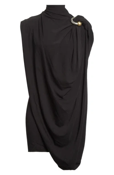 Jean Paul Gaultier Draped Pierced Detail Jersey Dress In Black