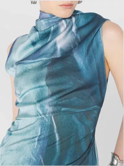 Jean Paul Gaultier Draped Satin Dress Abstract Print In Blue