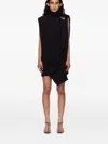 Jean Paul Gaultier Draped High Neck Sleeveless Asymmetric Dress In Black
