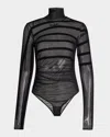 Jean Paul Gaultier Drapped Mesh Body With Flock Gaultier And Mariniere In Black/black