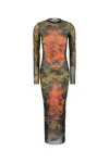 Jean Paul Gaultier Graphic Print Full-length Dress With Long Sleeves In Green