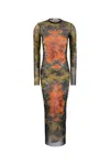 Jean Paul Gaultier Graphic Print Full-length Dress With Long Sleeves In Green