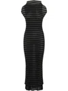 Jean Paul Gaultier Nylon Long Dress With Viscose Mariniere Stripes In Black In Black
