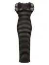 Jean Paul Gaultier Nylon Long Dress With Viscose Mariniere Stripes In Black In Black