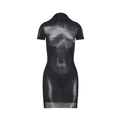 Jean Paul Gaultier Sheer Printed Short Dress With High Neck In Black