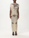 Jean Paul Gaultier Mesh Printed Double Layer Long Dress In Beige