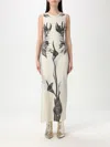 Jean Paul Gaultier Crew Neck Floral Print Midi Dress With Side Slit In Blue