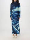 Jean Paul Gaultier Gathered Velvet Long Dress Printed Pigalle In Navy