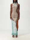 Jean Paul Gaultier Fire Printed Mesh Sleeveless Midi Dress