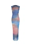 Jean Paul Gaultier Long Striped Dress High Neckline In Multi