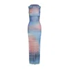 Jean Paul Gaultier Long Striped Dress High Neckline In Multi