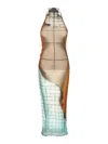 Jean Paul Gaultier Fire Printed Mesh Sleeveless Midi Dress In Multi