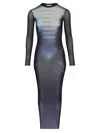 Jean Paul Gaultier Le Male Printed Mesh Long-sleeve Maxi Dress In Navy Lightblue White
