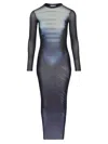 Jean Paul Gaultier Le Male Printed Mesh Long-sleeve Maxi Dress In Navy Lightblue White