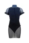 Jean Paul Gaultier Sheer Striped Mesh Dress With Short Sleeves In Blue