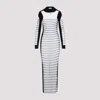 Jean Paul Gaultier Mix Mesh And Knit Long Sleeves Dress Printed Mariniere In White Black