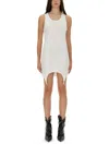 Jean Paul Gaultier Sleeveless Ribbed Dress Asymmetric Hem In White