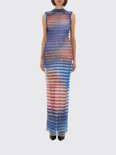 Jean Paul Gaultier Long Mesh Dress With Air Print And Crew Neck In Blue