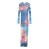 Jean Paul Gaultier Mesh Striped Bodycon Maxi Dress In Multi