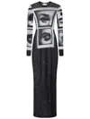 Jean Paul Gaultier Eyes And Lips Printed Mesh Maxi Dress In Black