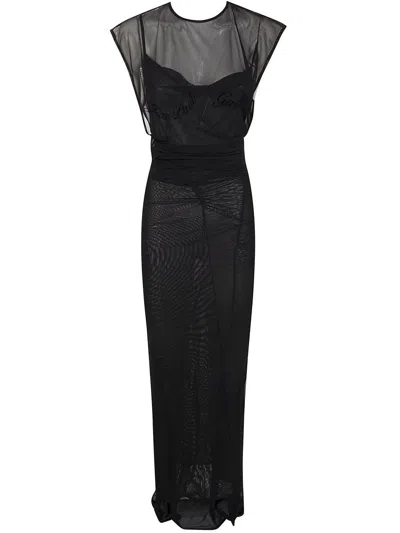 JEAN PAUL GAULTIER JEAN PAUL GAULTIER MESH OPEN BACK SLEEVELESS DRESS VELVET FLOCK ""