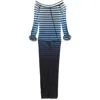 Jean Paul Gaultier Elegant Mesh Boat Neck Long Dress With 3d Collar And Cuff In Black/blue