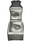 Jean Paul Gaultier Mini Tanktop Dress Eyes And Lips In Black/grey/white