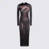 Jean Paul Gaultier Women Body Dust Printed Mesh Asymmetric Dress