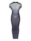Jean Paul Gaultier Long Dress With Graphic Print And Sheer Fabric In Blue
