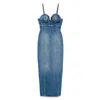 Jean Paul Gaultier Womens Vintageblue Conical-cup Spaghetti-strap Denim Midi Dress In Blue