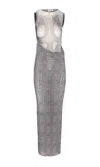 Jean Paul Gaultier Women Body Wash And Prince Of Wales Double Layer Mesh Long Dress In Gray