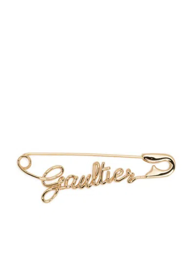 Jean Paul Gaultier Safety Pin Logo-lettering Earring In Gold