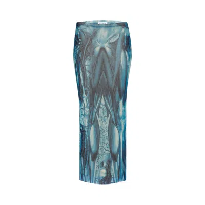 Pre-owned Jean Paul Gaultier Ecorche Mesh Printed Long Skirt 'blue/light Blue/white'