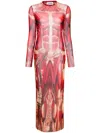 Jean Paul Gaultier Fitted Column Mesh Long Dress With Anatomical Print In 红色