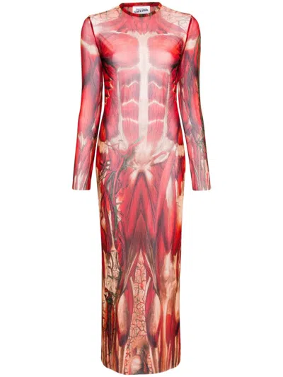 JEAN PAUL GAULTIER ÉCORCHÉ-PRINT TULLE MAXI DRESS
