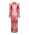 Jean Paul Gaultier Fitted Column Mesh Long Dress With Anatomical Print In Pink