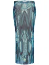 Jean Paul Gaultier Water-print Mesh Maxi Skirt In 蓝色
