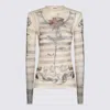Jean Paul Gaultier Tattoo Mariniere Mesh Long-sleeve Top In Ecru/black/red