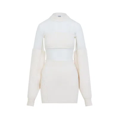 JEAN PAUL GAULTIER JEAN PAUL GAULTIER ECRU WHITE WOOL SHORT DRESS WITH MESH DETAILS