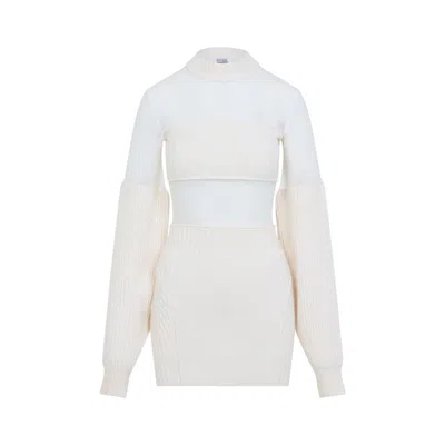 JEAN PAUL GAULTIER ECRU WHITE WOOL SHORT DRESS WITH MESH DETAILS