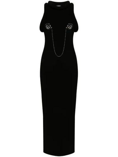 Jean Paul Gaultier Elegant Long Dress With 3d Chest Detail And Structured Horizontal Wiring In Black