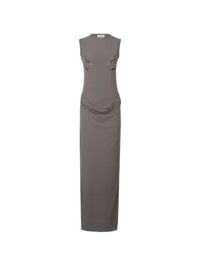 Jean Paul Gaultier Embroidered Long Dress In Gray