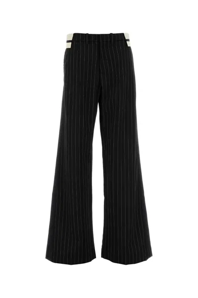 Jean Paul Gaultier Embroidered Wool Striped Pants For Women In Black