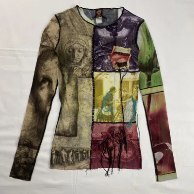 Pre-owned Jean Paul Gaultier Eye Applique Patchwork Mesh Top Vintage In Multi