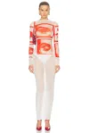 Jean Paul Gaultier White Tulle Maxi Dress With Unique Eyes In White  Red  & Light Orange