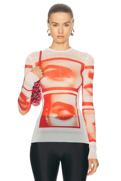 Jean Paul Gaultier Eyes And Lips Top In White,red,lightorange