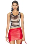 Jean Paul Gaultier Eyes And Lips Mesh Printed Tank Top In White  Red  & Light Orange