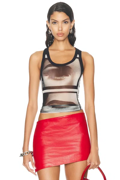 Jean Paul Gaultier Eyes And Lips Mesh Printed Tank Top In 000201 Black/grey/wh