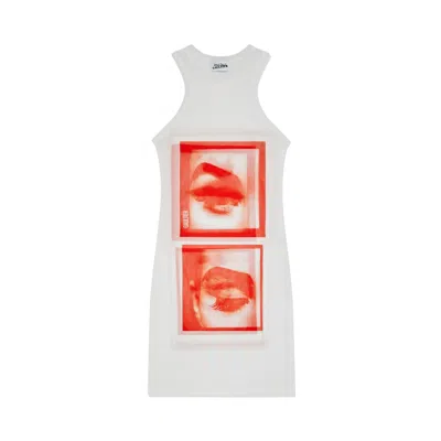 Pre-owned Jean Paul Gaultier Eyes And Lips Mesh Tank Top Short Dress 'white/red/light Orange'